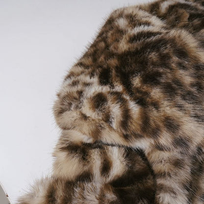 Collar Leopard Print Fluffy Cropped Jacket