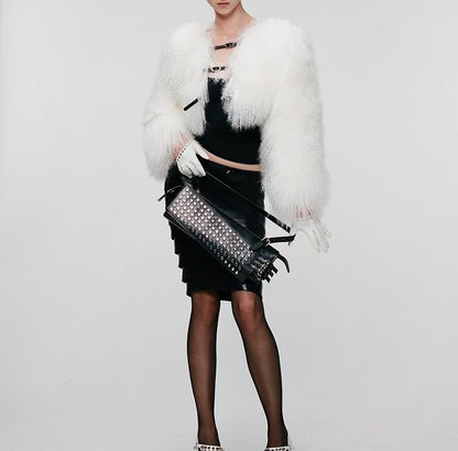 Long Sleeve Faux Fur Cropped Coat