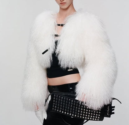 Long Sleeve Faux Fur Cropped Coat