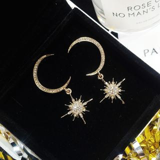 Drop and Rhinestone Star Moon Earring