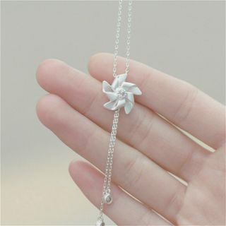 925 Necklace Pendant Silver Sterling Rhinestone Windmill