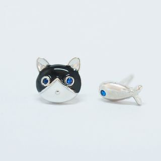 Cat 925 Fish Silver Non-matching Earring and Sterling