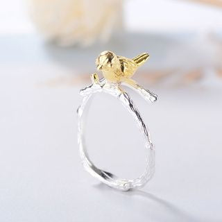 Silver 925 Sterling Gold Open Plated Bird Ring