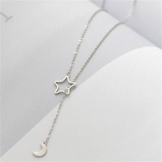 Silver Necklace Moon Sterling and Star Pendant 925
