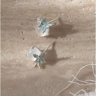 Earring Cabochon Stud Enamel Butterfly