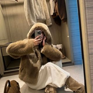 Plain Fluffy Hooded Jacket