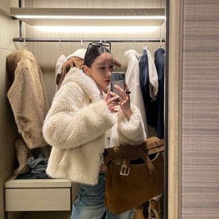 Plain Fluffy Hooded Jacket