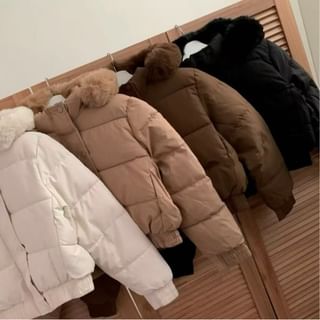 Hooded Furry Trim Zip-Up Puffer Jacket
