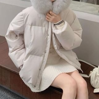 Furry Trim Hooded Zip-Up Puffer Jacket