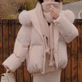 Furry Trim Hooded Zip-Up Puffer Jacket