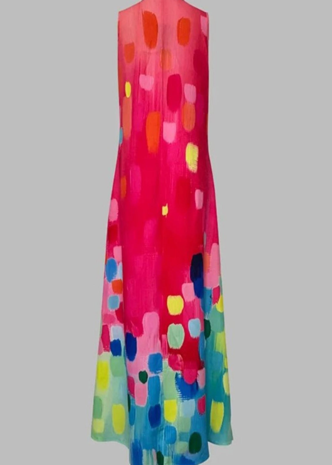 Ladies' Red Printed Sleeveless V-Neck Dress Maxi