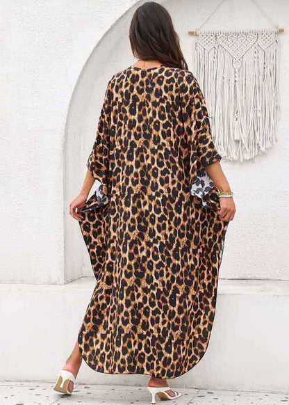 Oversized Open Summer Side Chiffon Print Leopard Dress Vacation