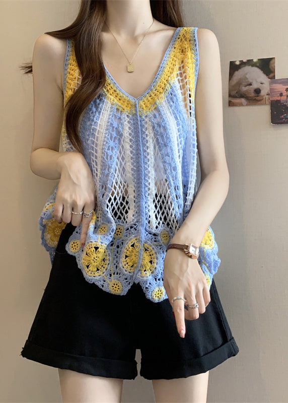 Out Blue Top Light Hollow Knit Sleeveless