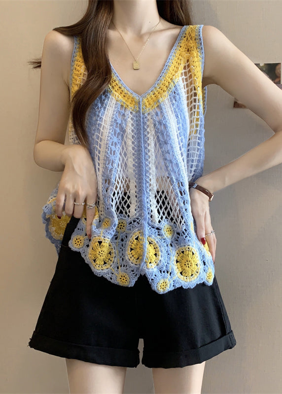 Out Blue Top Light Hollow Knit Sleeveless