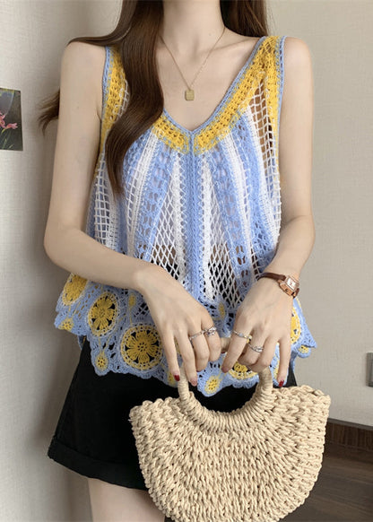 Out Blue Top Light Hollow Knit Sleeveless