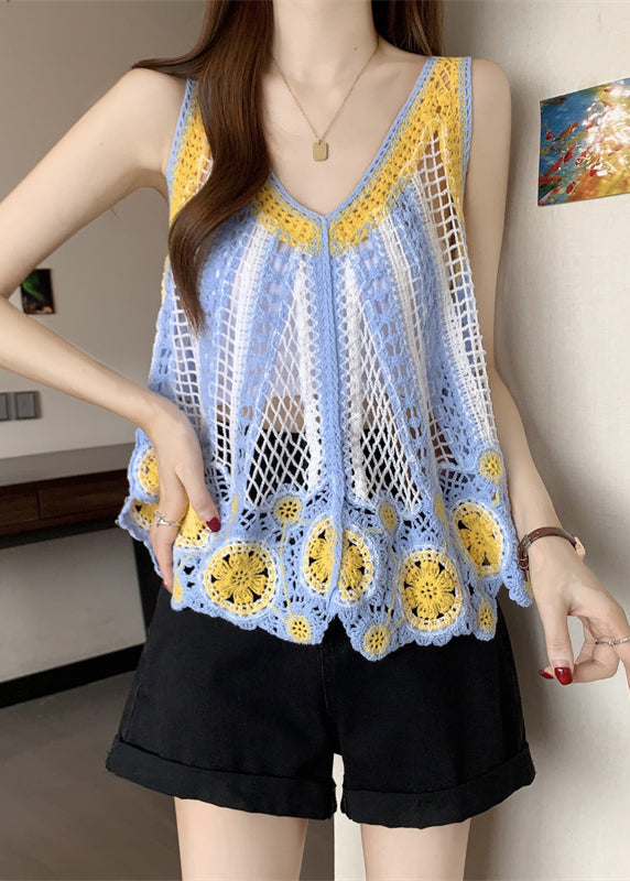 Out Blue Top Light Hollow Knit Sleeveless