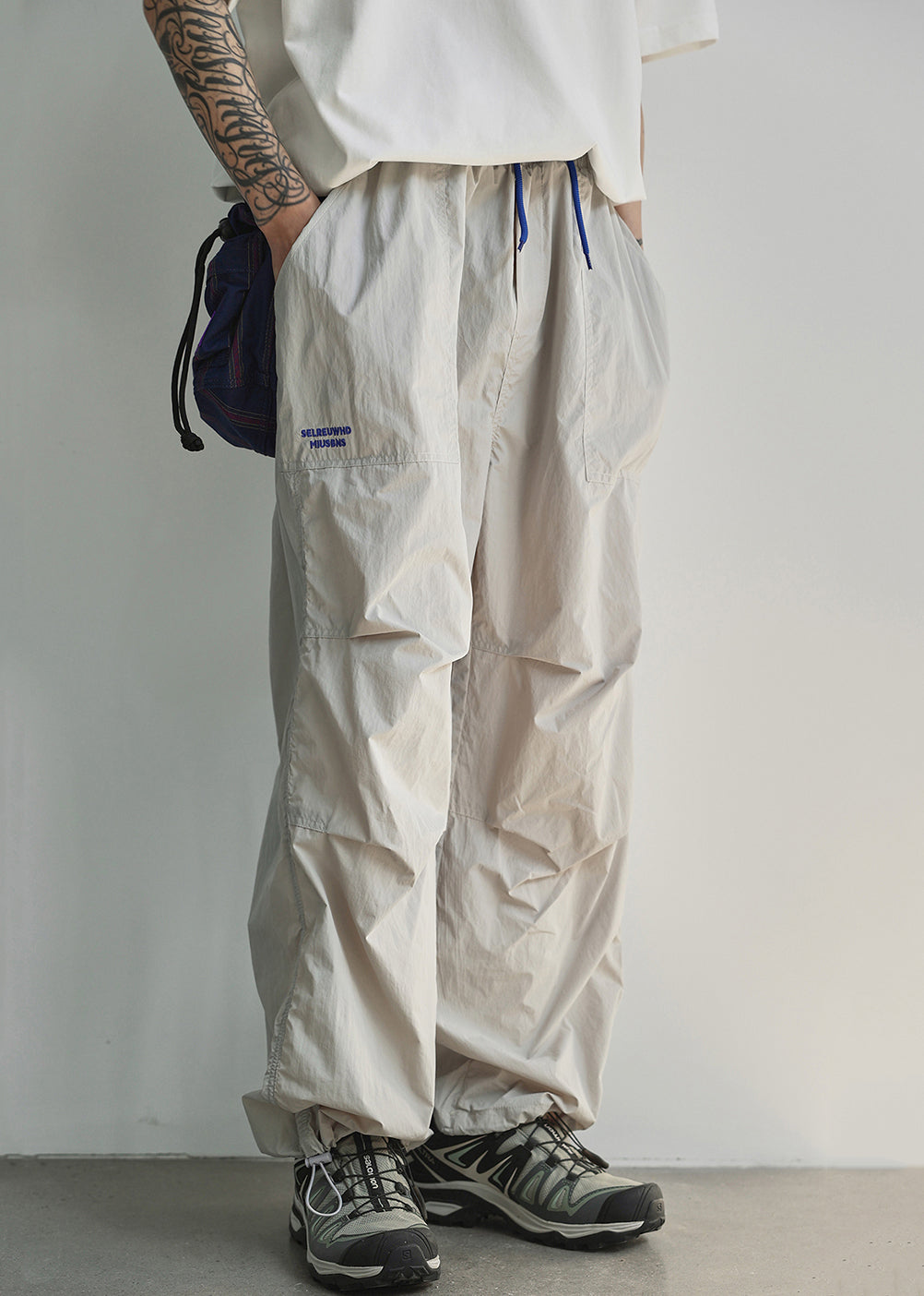 Cotton Waist Pockets Summer Elastic Grey Mens Light Pants