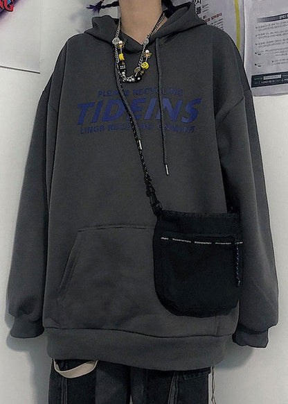 Light Grey Print Pockets Cotton Sweatshirt Men Hooded Spring YQ035