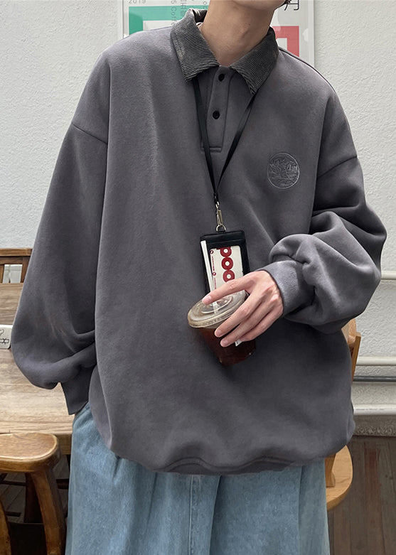 Cotton Sweatshirt Peter Loose TC027 Spring Pan Button Apricot Men Collar