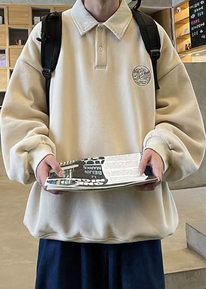 Cotton Sweatshirt Peter Loose TC027 Spring Pan Button Apricot Men Collar