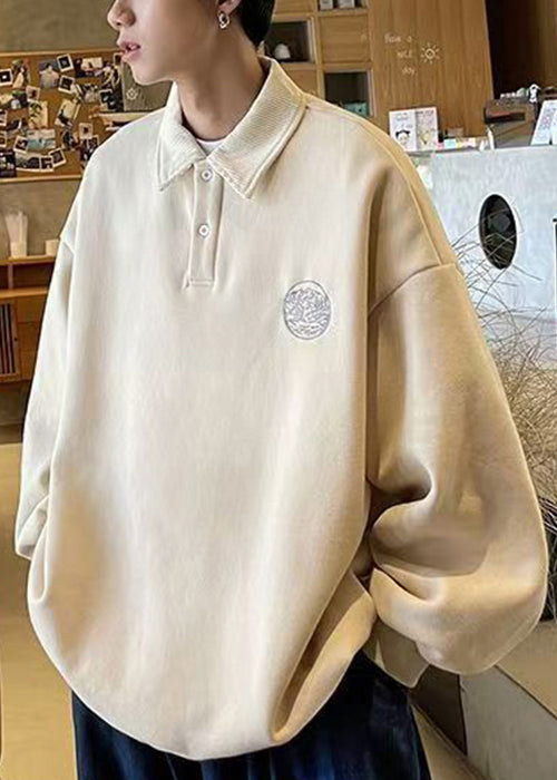 Cotton Sweatshirt Peter Loose TC027 Spring Pan Button Apricot Men Collar