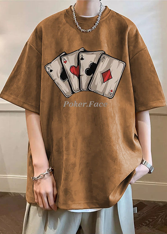 Shirts Green O T Neck Faux Loose Print Summer Army Suede Men