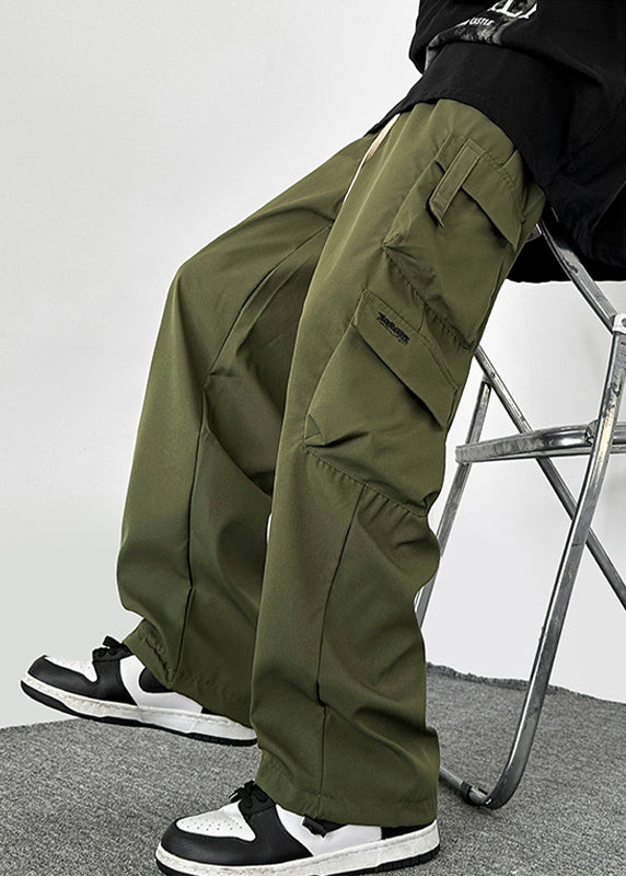 Drawstring Green Cotton Pockets Loose Army Mens Casual Pants