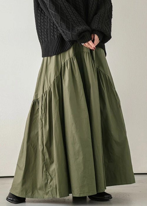 Skirt Spring Cotton Waist Green Elastic Loose Army Wrinkled