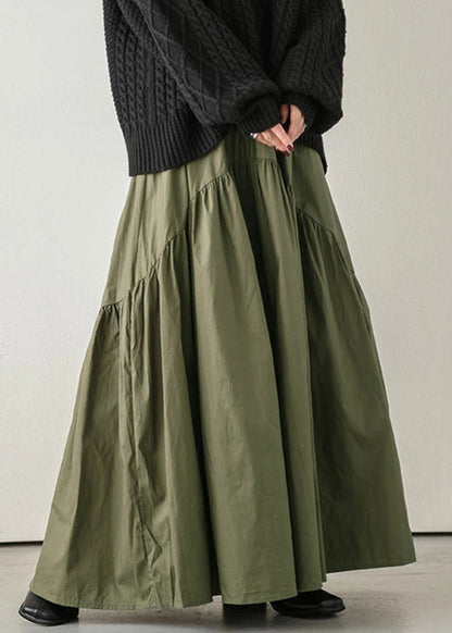 Skirt Spring Cotton Waist Green Elastic Loose Army Wrinkled