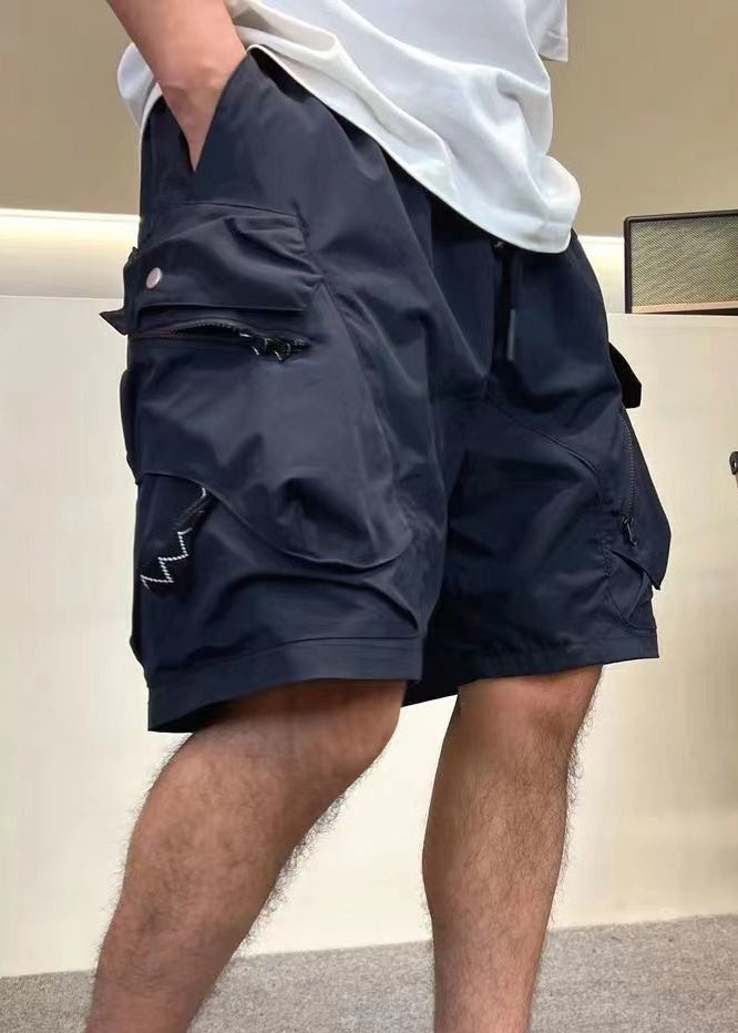 Green Zip Shorts Cotton Loose Up Mens Elastic Pockets Army Waist