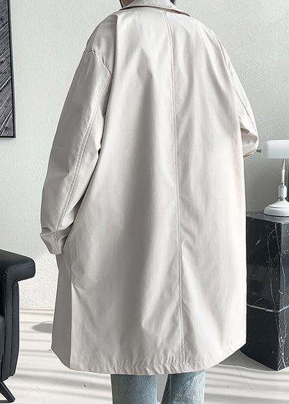 Loose Beige Button Pockets Side Open Cotton Mens Coat Spring YQ008