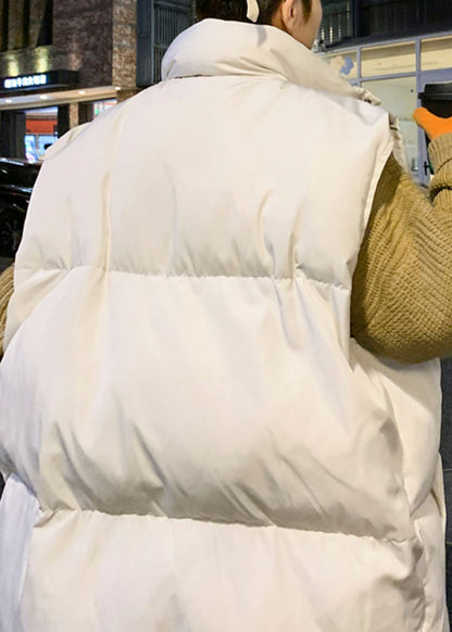 Loose Beige Zippered Pockets Drawstring Cotton Filled Men Waistcoat Winter RN014