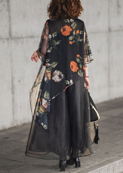 Pieces Ruffled Tulle Set Half Black Print Asymmetrical Loose Two