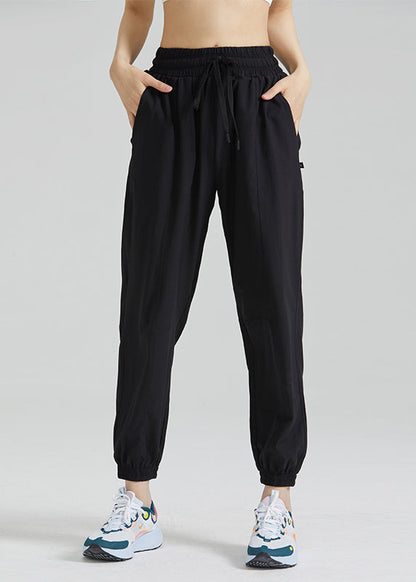 Loose Pants Tie Waist Elastic Yoga Lantern Black