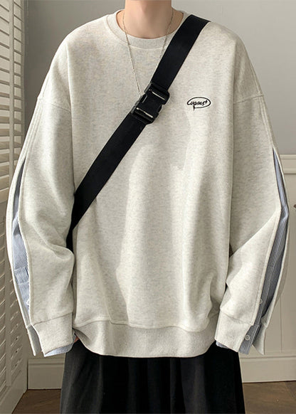 Men Loose Neck False Pieces Cotton O Two Black Sweatshirt Button