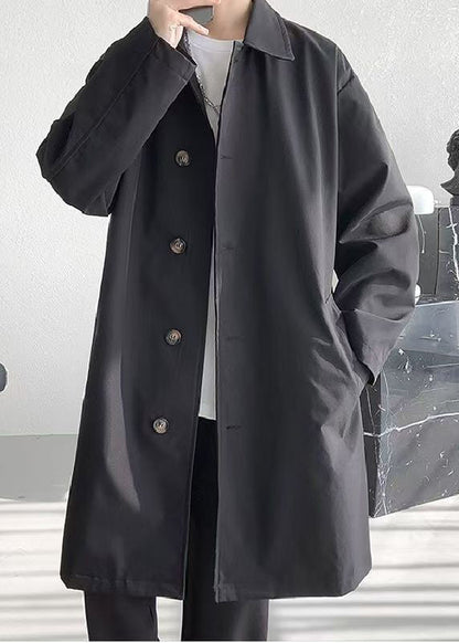 Loose Black Peter Pan Collar Pockets Cotton Coats Men Coat Spring YQ005