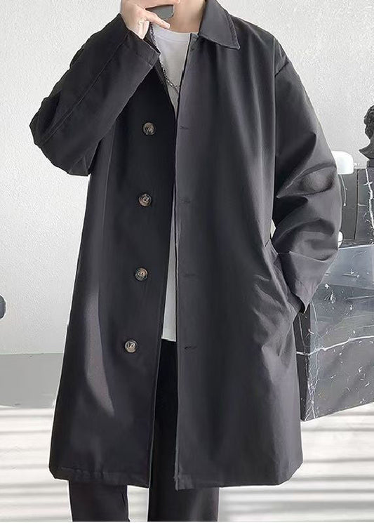 Loose Black Peter Pan Collar Pockets Cotton Coats Men Coat Spring YQ005