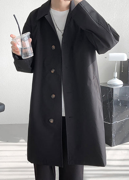 Loose Black Peter Pan Collar Pockets Cotton Coats Men Coat Spring YQ005