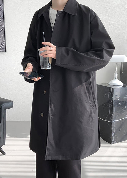 Loose Black Peter Pan Collar Pockets Cotton Coats Men Coat Spring YQ005