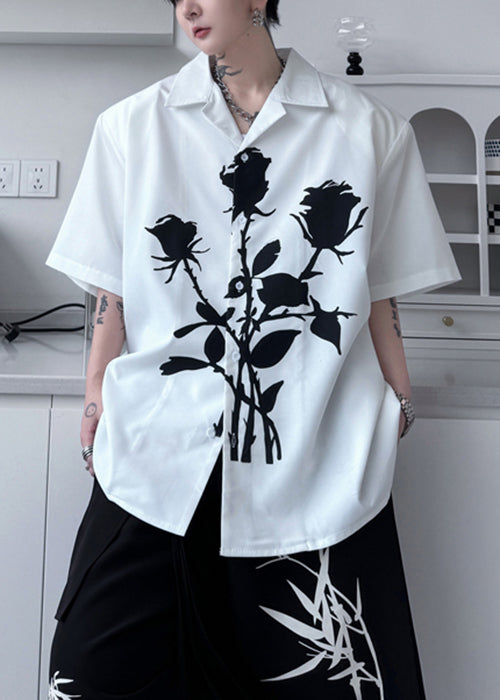 Peter Black Summer Men Collar Loose Pan Shirts Print Cotton