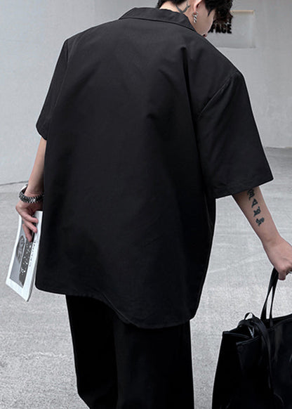 Peter Black Summer Men Collar Loose Pan Shirts Print Cotton