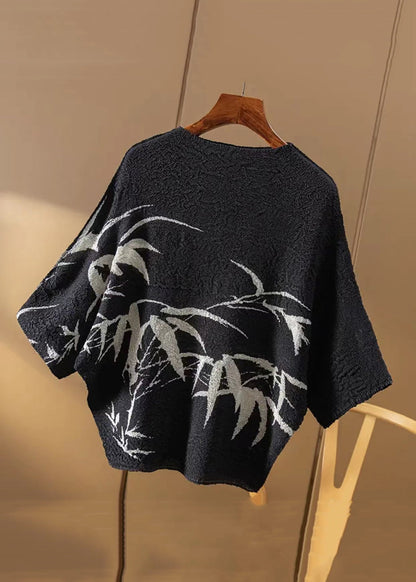 Cotton Print Shirt Summer T Loose Black Wrinkled