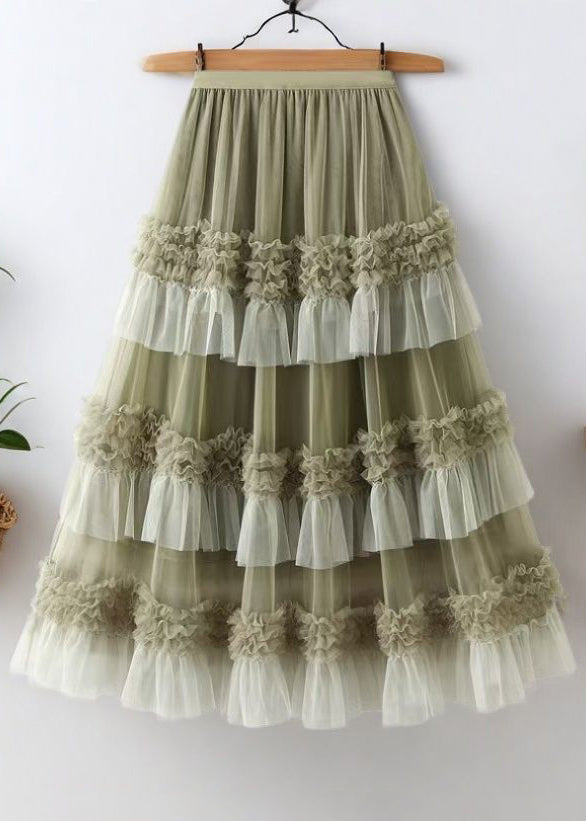 Waist Black Ruffled Skirts Tulle Elastic Summer Loose