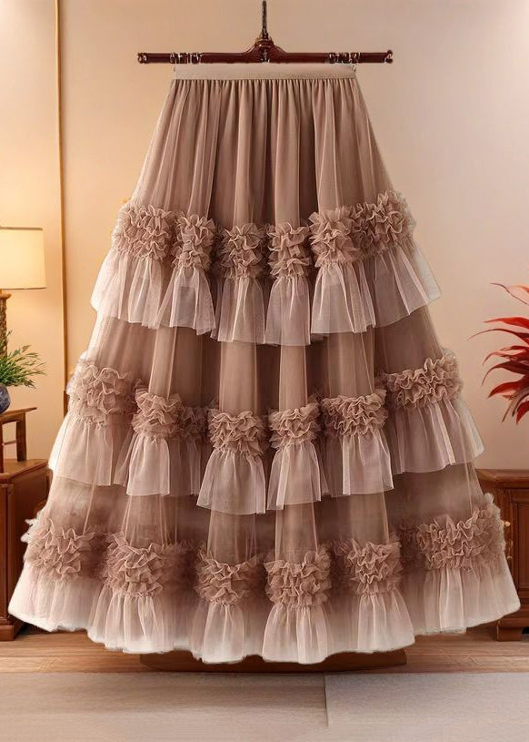 Waist Black Ruffled Skirts Tulle Elastic Summer Loose