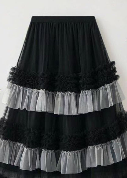 Waist Black Ruffled Skirts Tulle Elastic Summer Loose