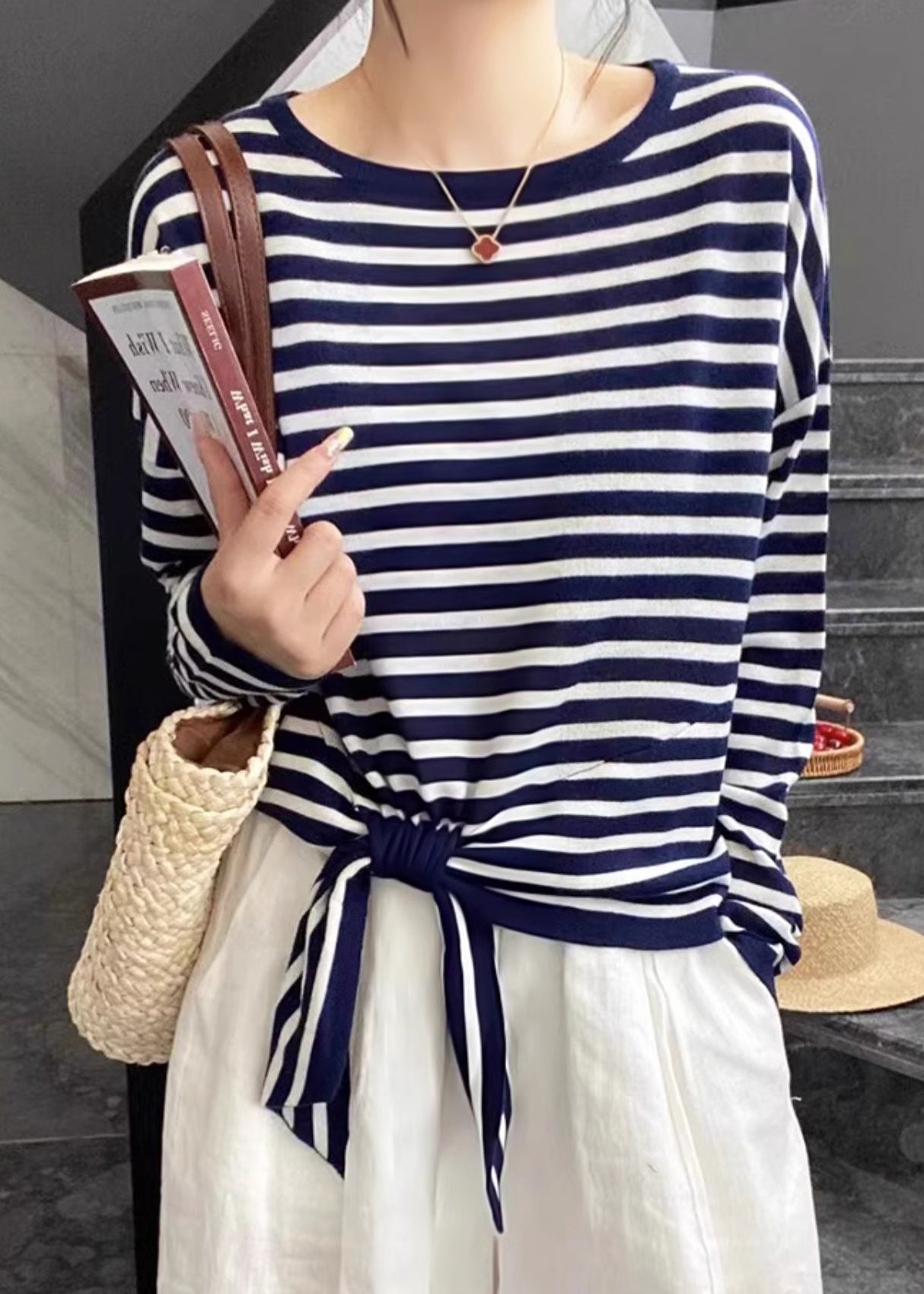 Lace Loose Black Striped T Shirt Spring Up Neck O Cotton