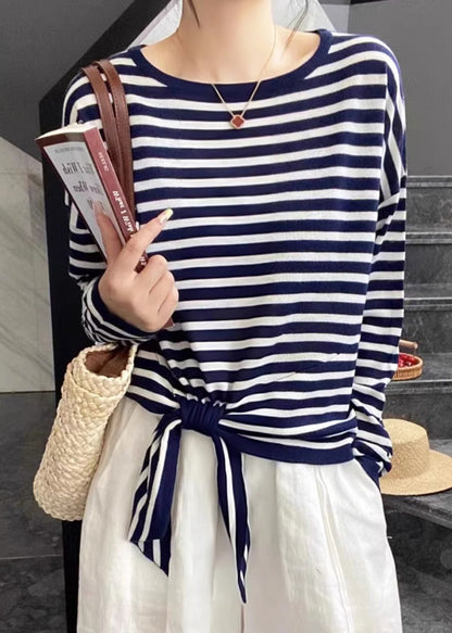 Lace Loose Black Striped T Shirt Spring Up Neck O Cotton