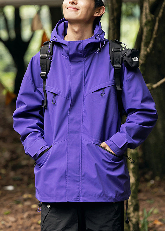 Coats Loose Pockets Zippered Hooded Mens Cotton Green Blackish