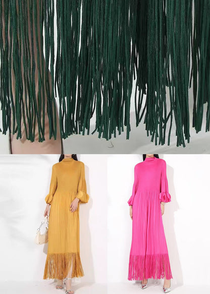 Solid Blackish Dress Green Cotton Petal Long Loose Wrinkled