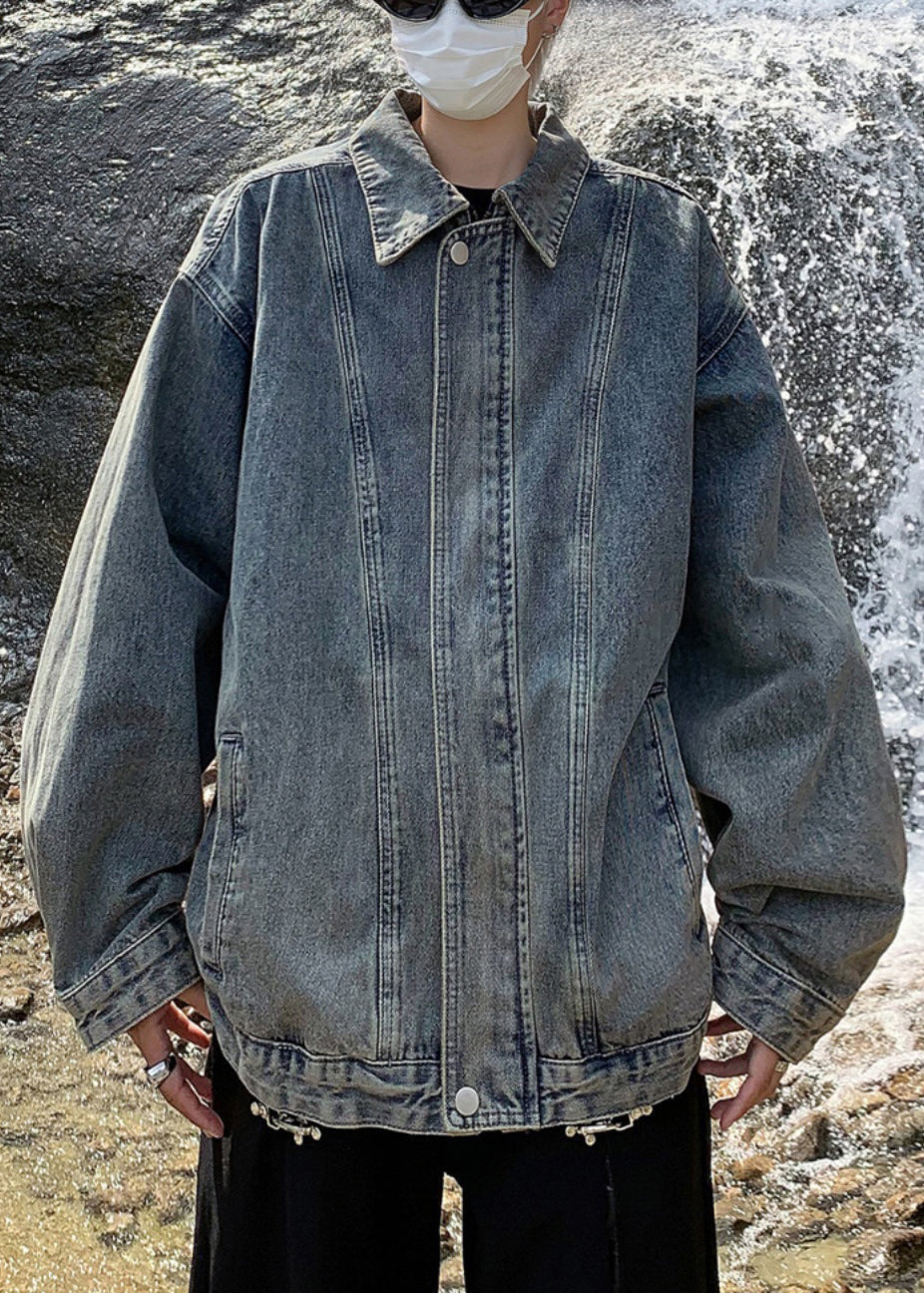 Coats TC039 Spring Denim Blue Up Pockets Loose Zip Mens